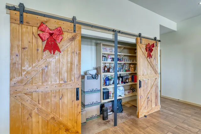 a view of a room with shelves