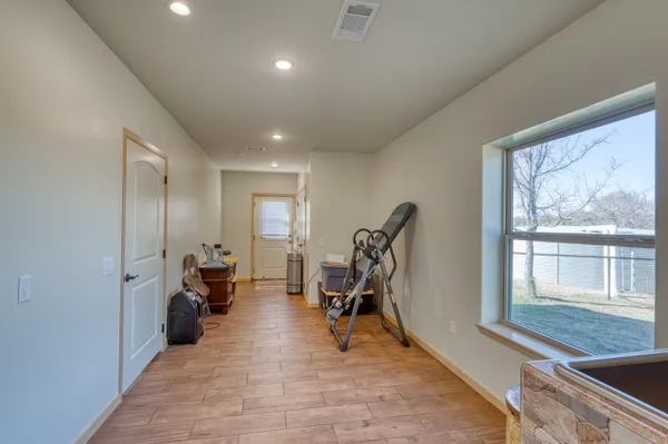 a view of a room with gym equipment
