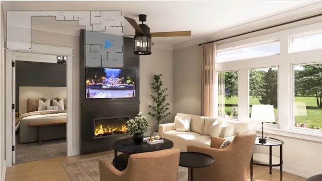 a bedroom with a bed and a lamp