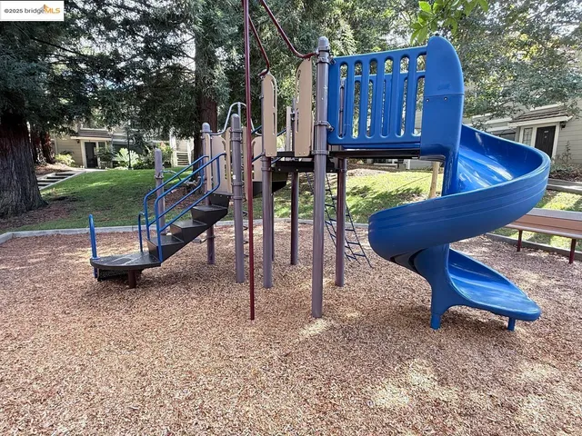 a view of a chairs and table in the backyard