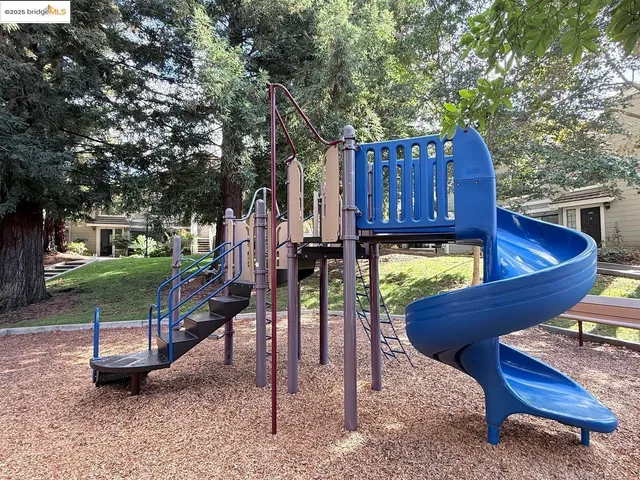 a view of a park with slide