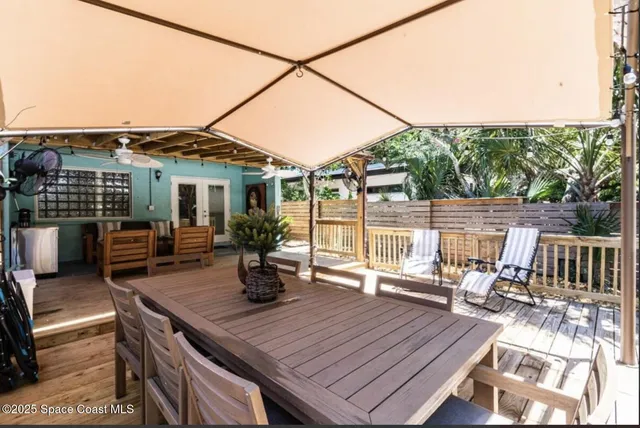 a view of a patio on the deck