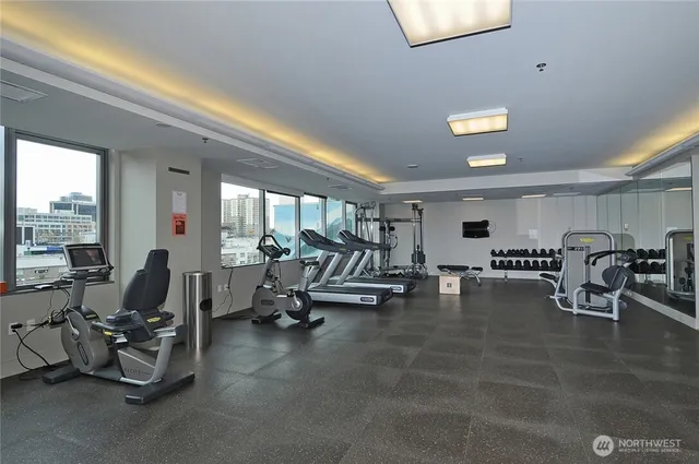 a view of a room with gym equipment