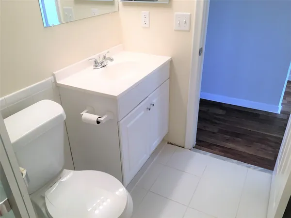 a bathroom with a sink a toilet and vanity