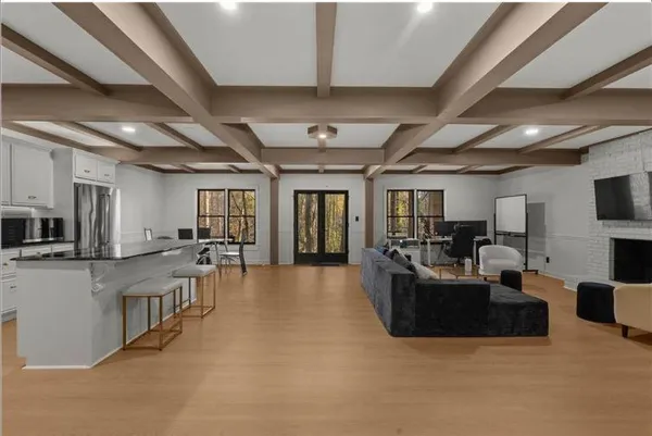 a view of a indoor basketball court