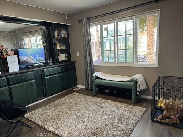 a living room with furniture rug and window