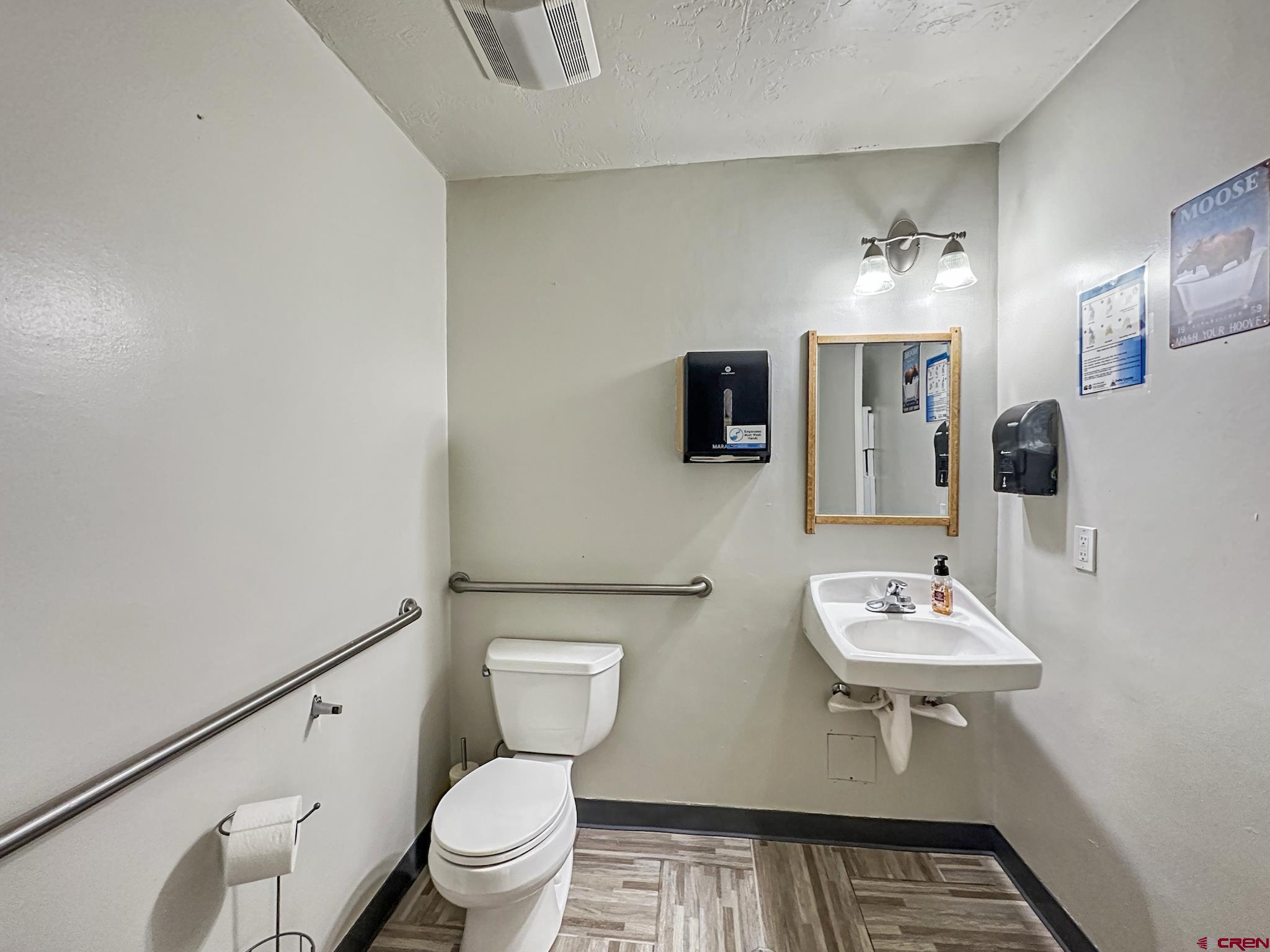 12840 Highway 65 Eckert, CO 81418 - Photo 19 of 34 a bathroom with a toilet a sink and mirror