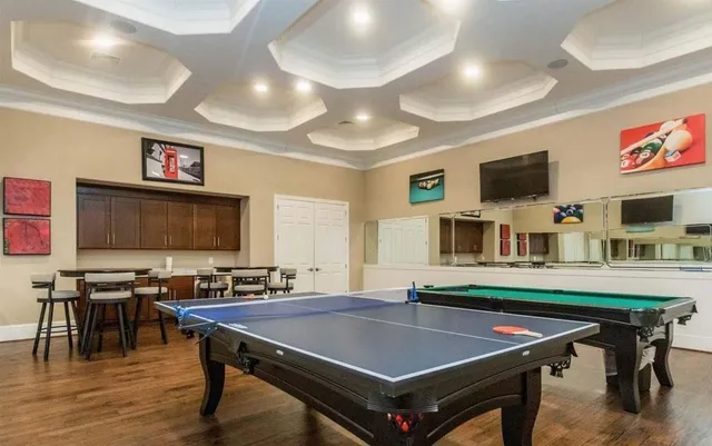 a view of a park with swings