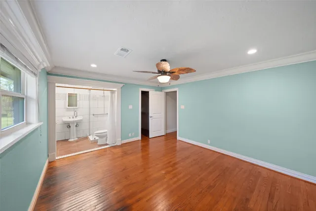 a view of a garden with a bench