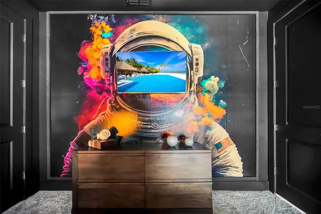 a living room with furniture and large window