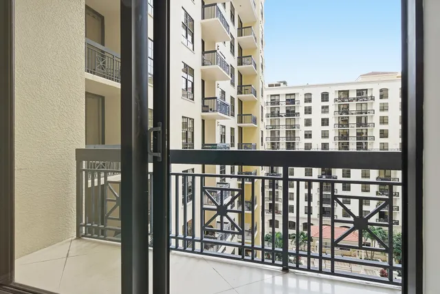 a view of a balcony from door