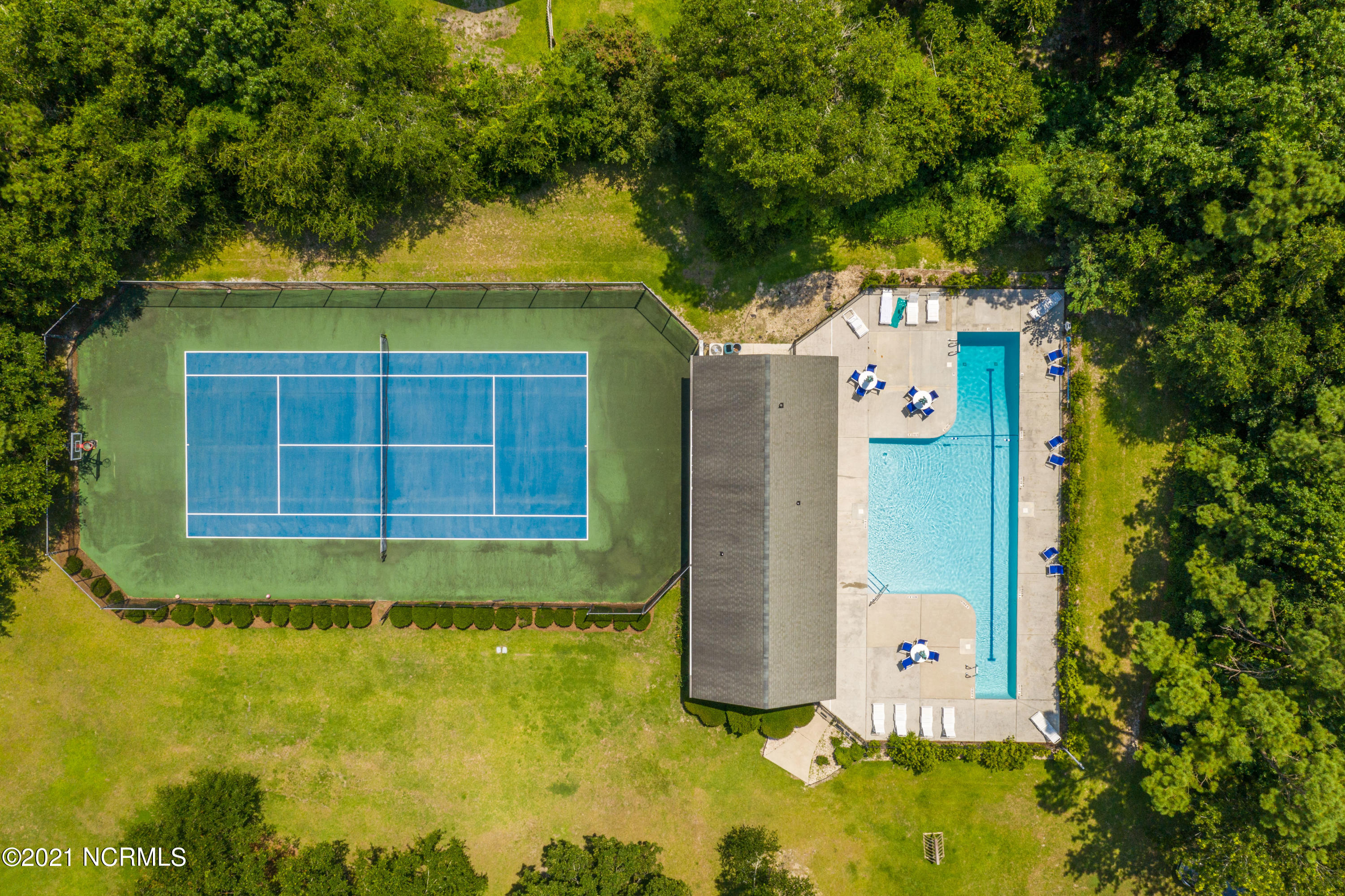 106 Shady Path Cedar Point, NC 28584 - Photo 25 of 75 Aerial of Pool and Tennis Courts