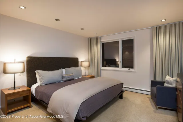 a bedroom with a bed and a couch