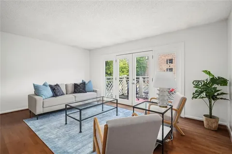 a living room with furniture potted plant and a window