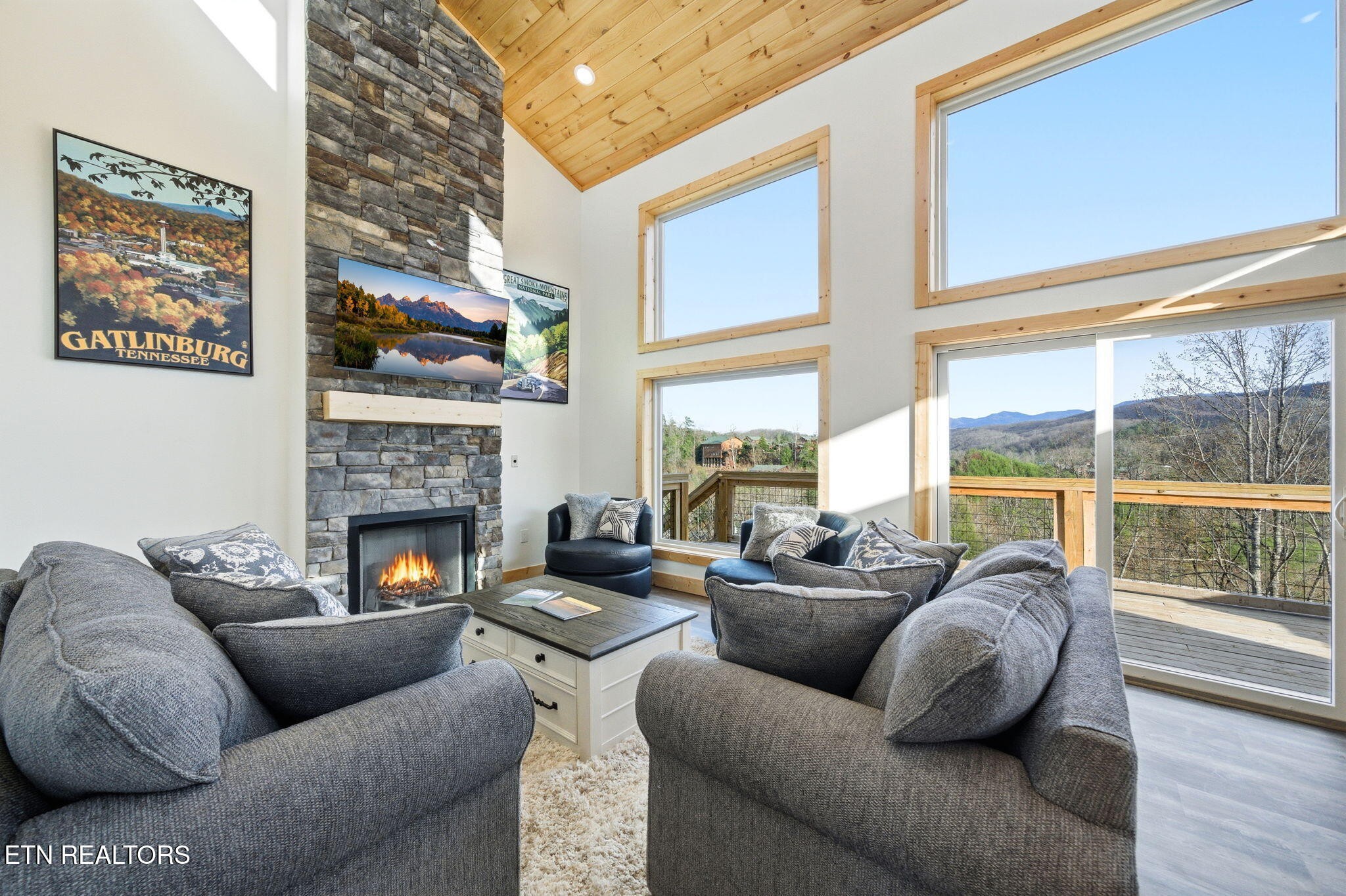 644 Ridge Top Loop Gatlinburg, TN 37738 - Photo 4 of 32 a living room with furniture a fireplace and a large window
