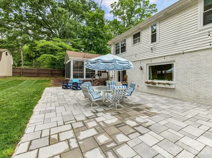 a front view of a house with patio