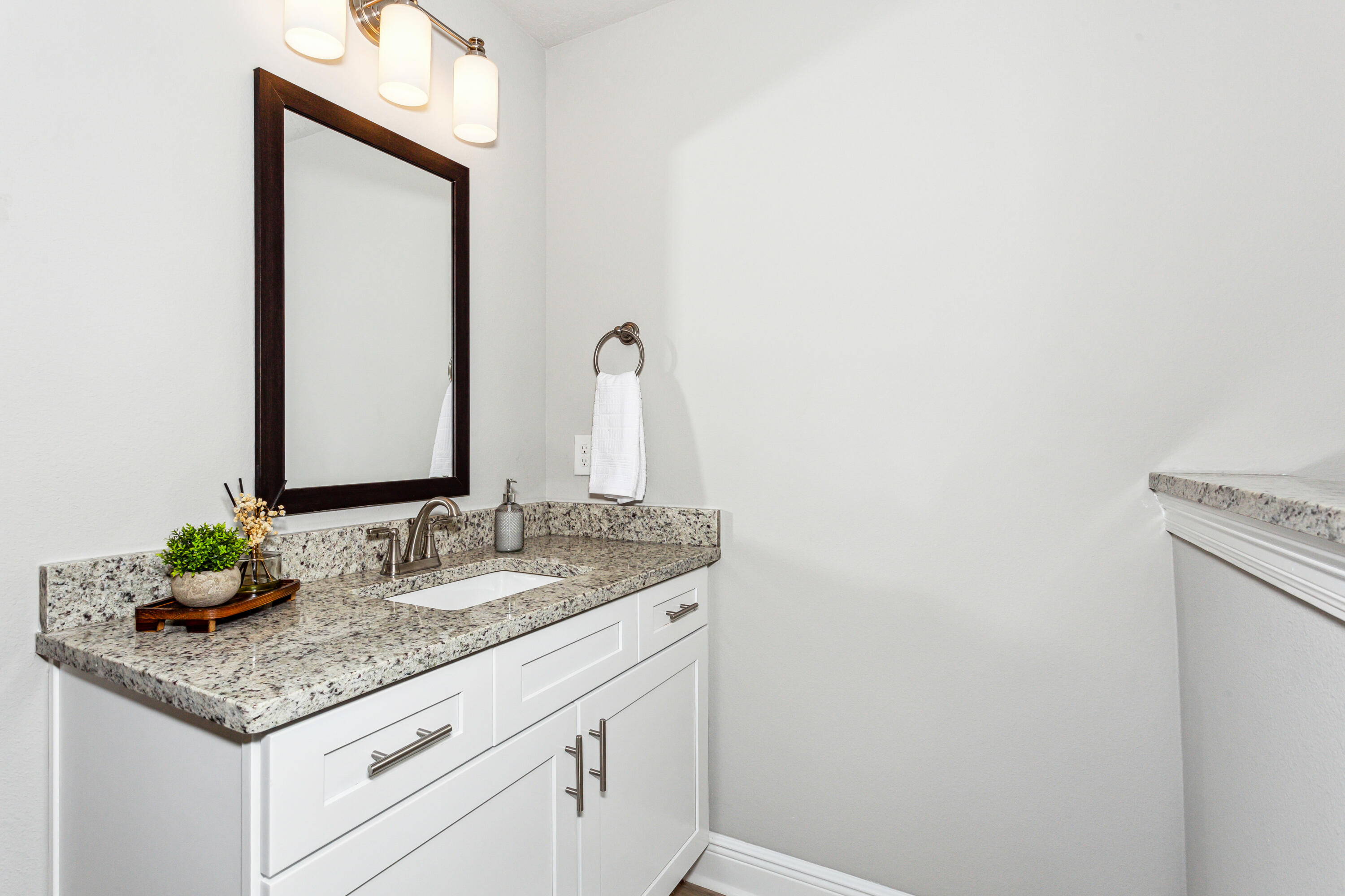 4293 Carl Booker Road Milton, FL 32583 - Photo 30 of 46 a bathroom with a granite countertop sink and a mirror
