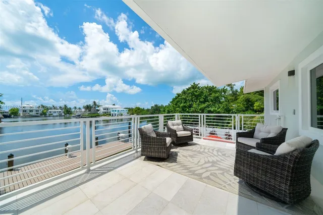 a view of a lake with a patio