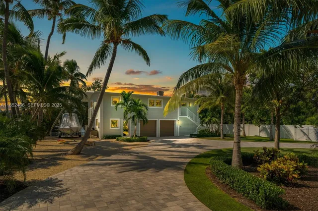 a view of a yard with palm trees