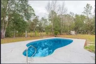 a view of a swimming pool with a yard