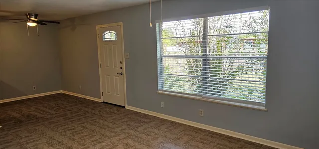 a view of a small space with a window