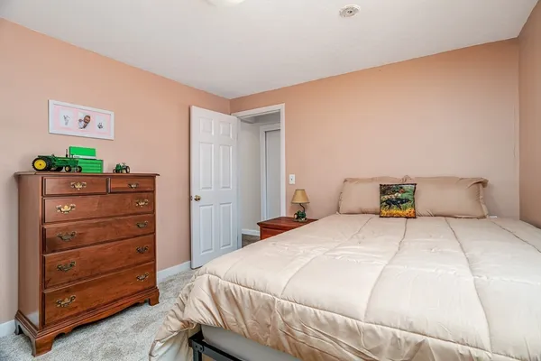 a bedroom with a bed and a dresser