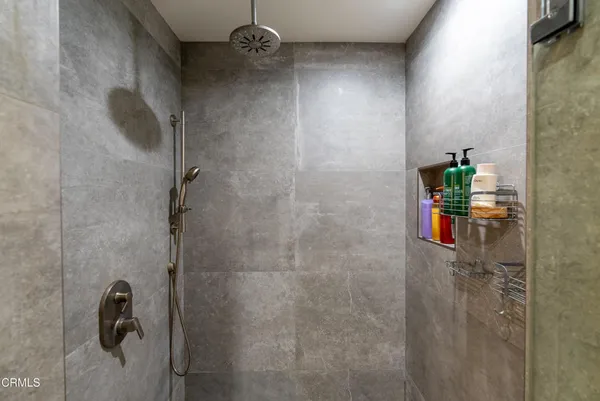 a close view of a bathroom shower