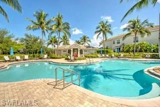 a view of a swimming pool with a garden