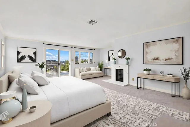 a bedroom with a bed and furniture