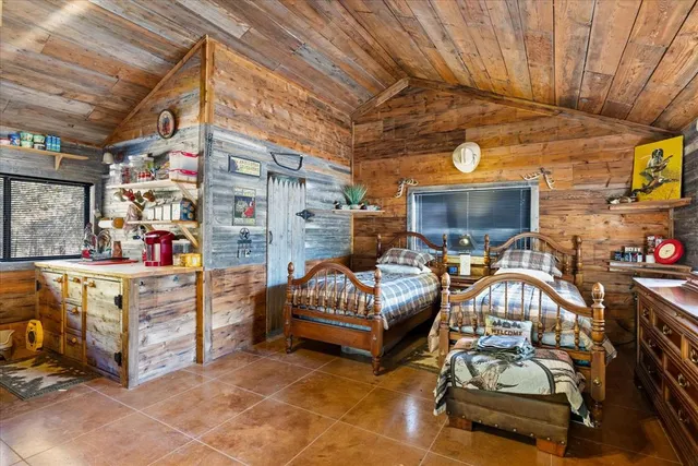 a storage room with furniture