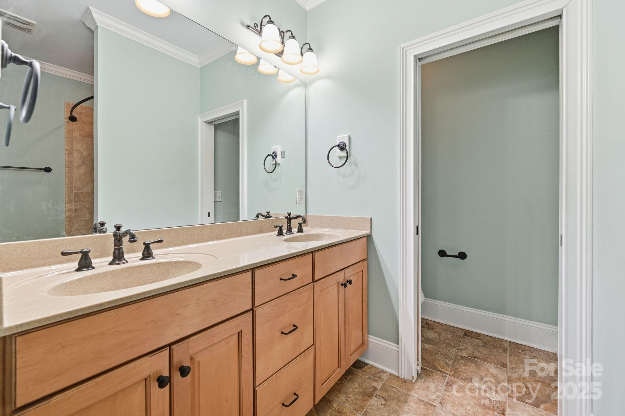 329 Spring Street Davidson, NC 28036 - Photo 16 of 31 a bathroom with double vanity sink a vanity and a mirror