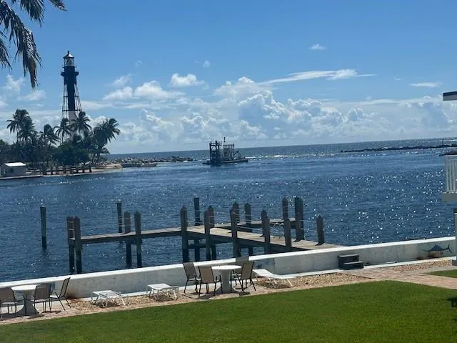 a view of a lake from a yard