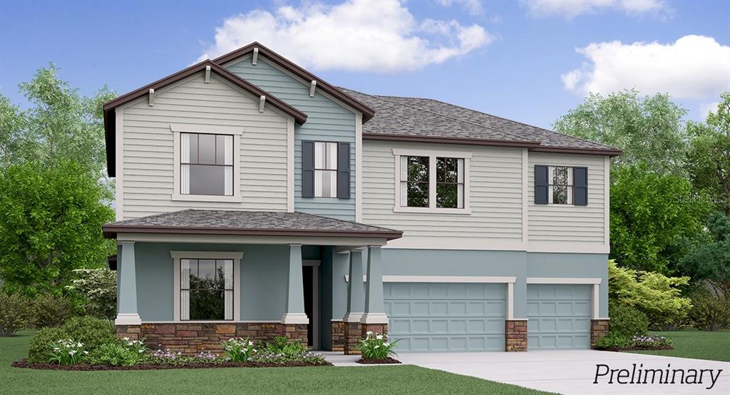 Exterior Front - Preliminary Rendering - Driveway will be pavered