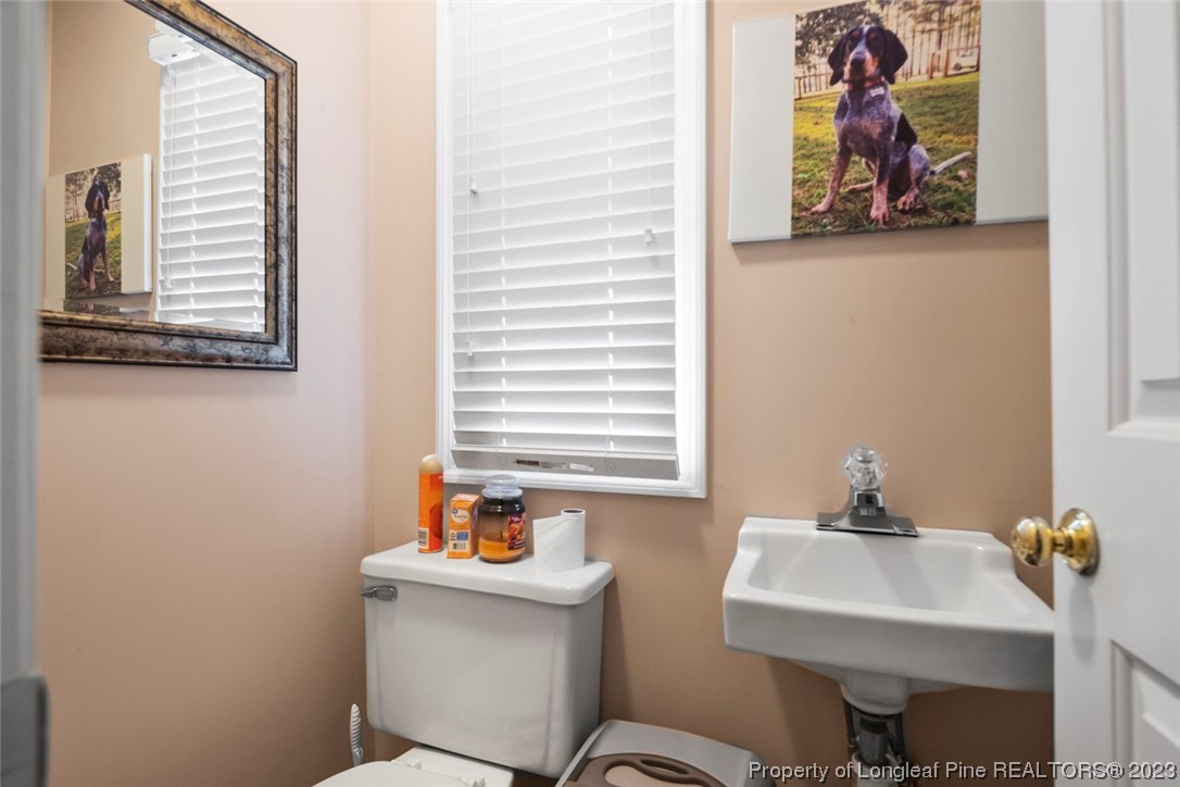 2451 Turnpike Road Raeford, NC 28376 - Photo 19 of 32 a bathroom with a toilet a sink and a window
