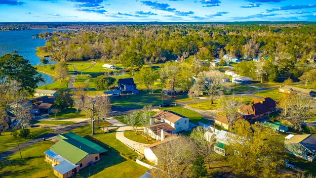 an aerial view of residential houses with outdoor space