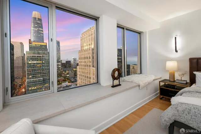 a city view with tall buildings