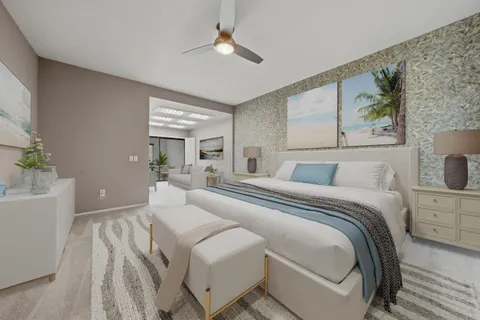 a living room with furniture and a rug