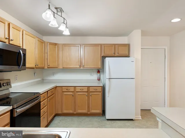 a kitchen with a refrigerator a sink and cabinets
