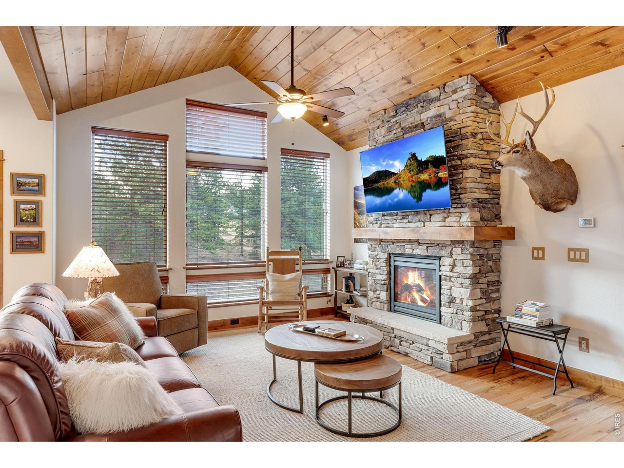 1127 Fish Creek Road Estes Park, CO 80517 - Photo 11 of 50 Soaring vaulted ceiling with gas fireplace.