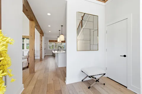 a view of a living room and dining room