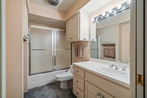 a bathroom with a toilet a sink and a mirror
