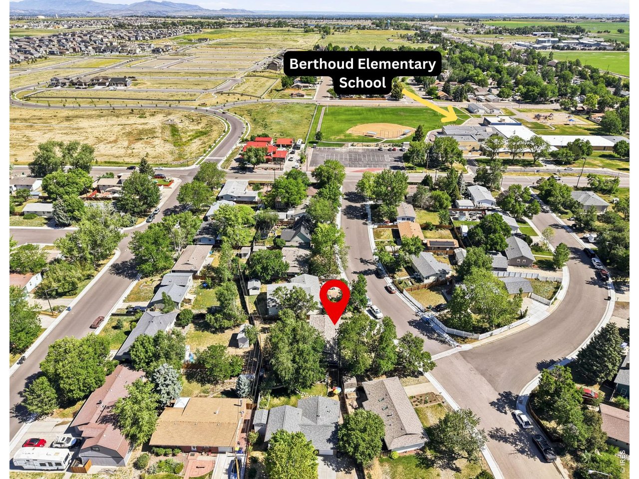 1035 6th Street Berthoud, CO 80513 - Photo 34 of 37 an aerial view of residential houses with outdoor space