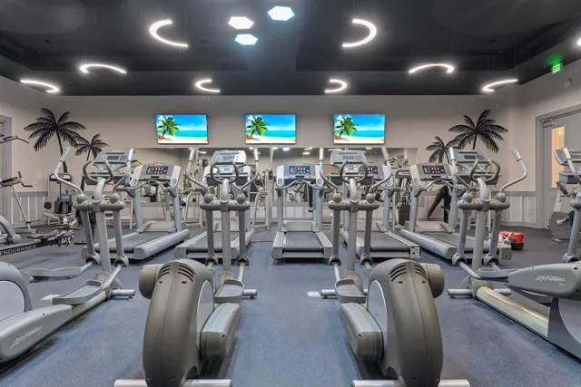 a room with gym equipment
