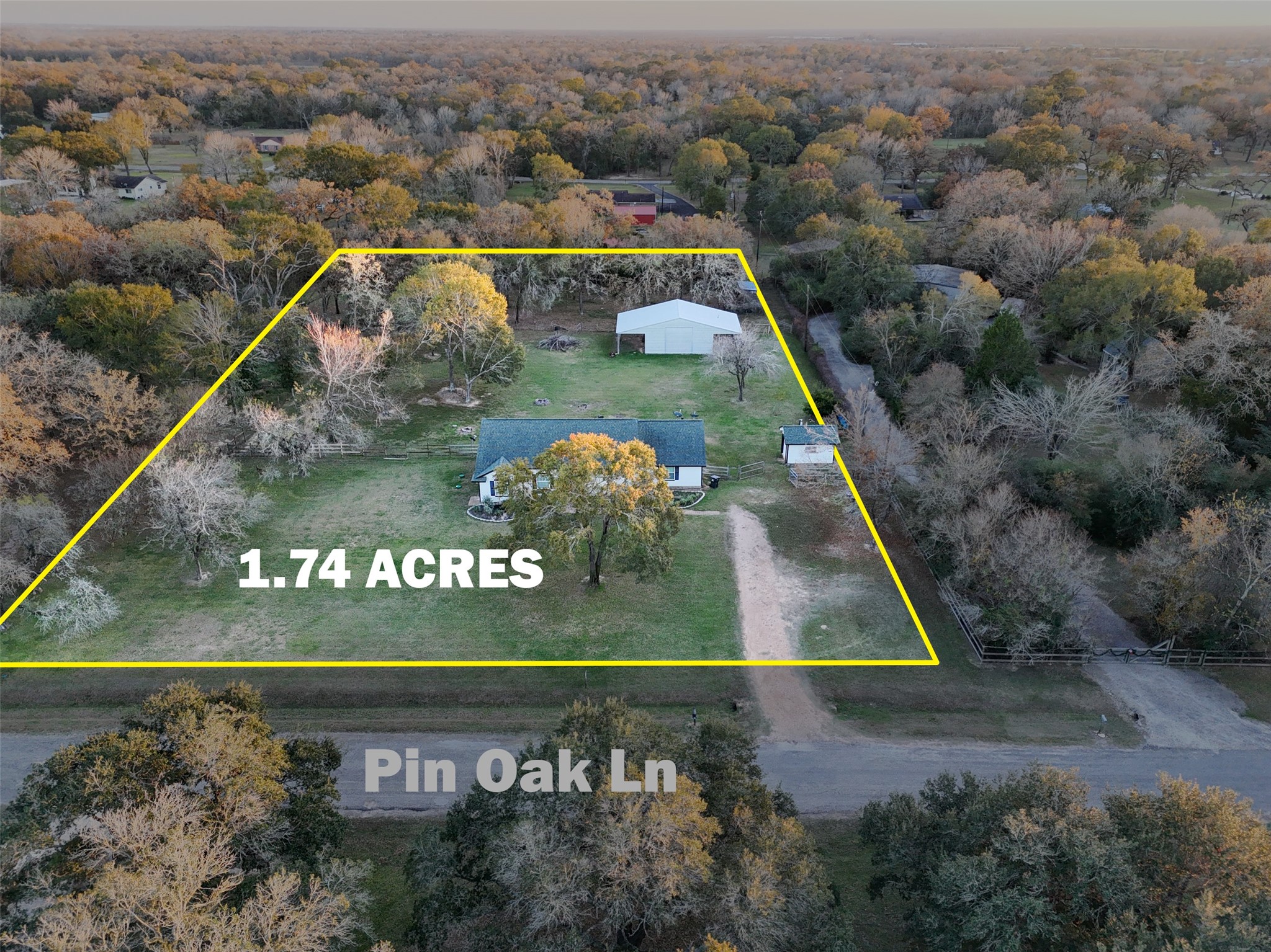 118 Pin Oak Lane Hempstead, TX 77445 - Photo 2 of 29 Approx. 1.94 acres outlined, showing road frontage on Pin Oak Lane and usable land layout.