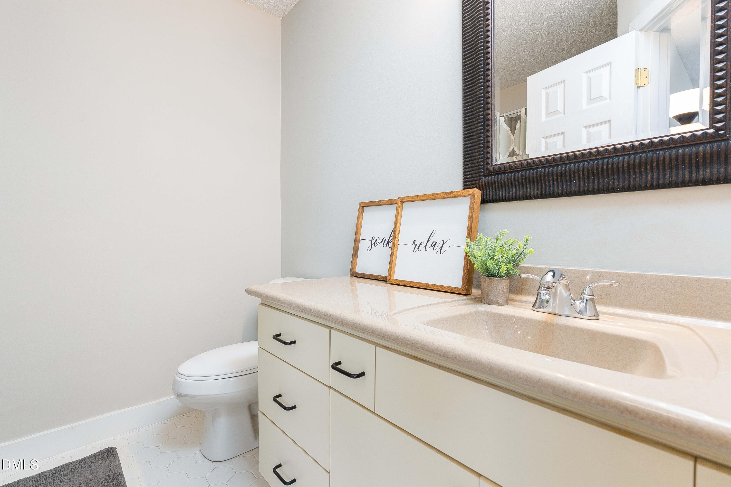 1405 Quarter Point Raleigh, NC 27615 - Photo 18 of 19 a bathroom with a granite countertop sink and a toilet