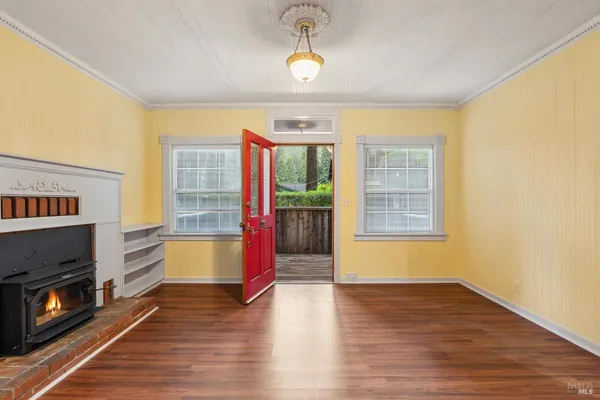a view of outdoor space with deck and wooden floor