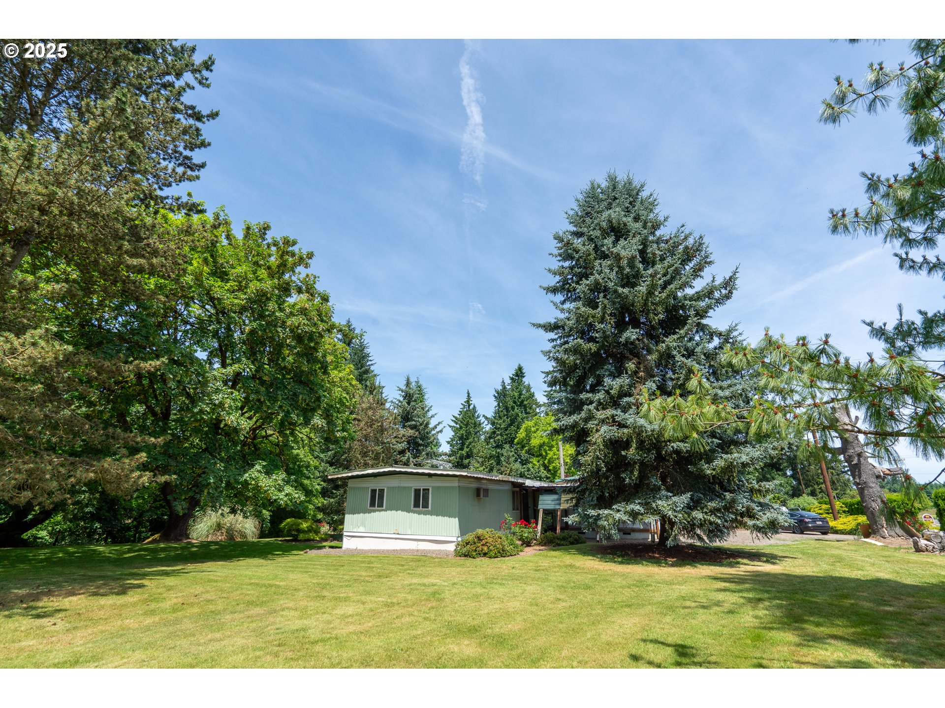 16163 French Prairie Road Northeast Woodburn, OR 97071 - Photo 25 of 47 a view of a backyard with plants and large trees