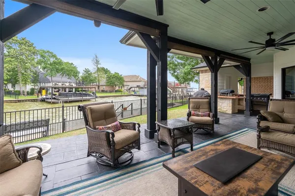 a building outdoor space with patio furniture