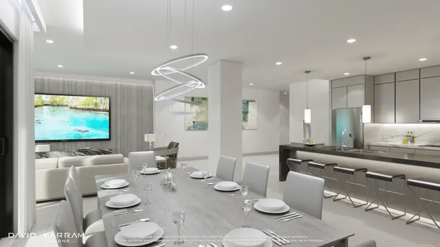 a large kitchen with a table and chairs