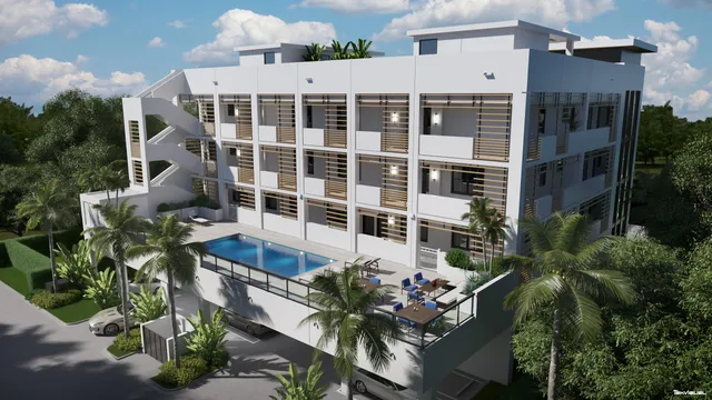 a view of a building with a potted plant